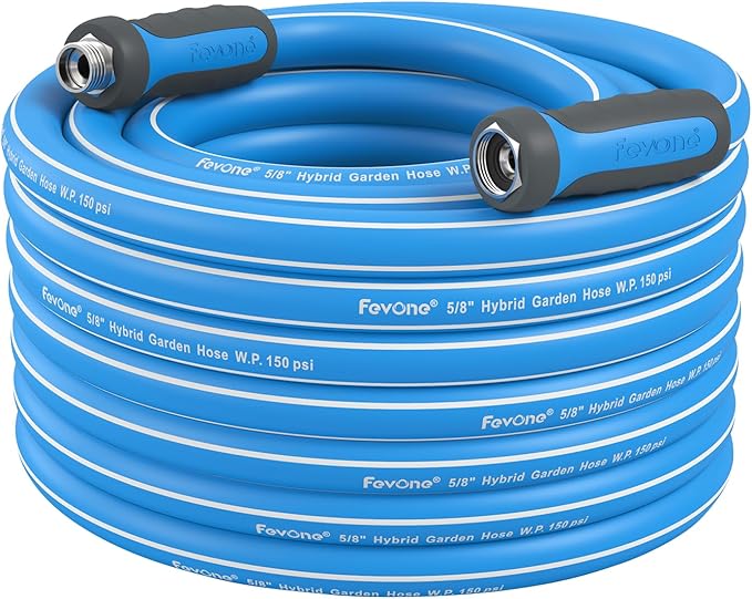 Fevone Garden Water Hose with Solid Aluminum Fittings for Patio & Garden, Drinking Water Safe, 5/8" x 55 ft