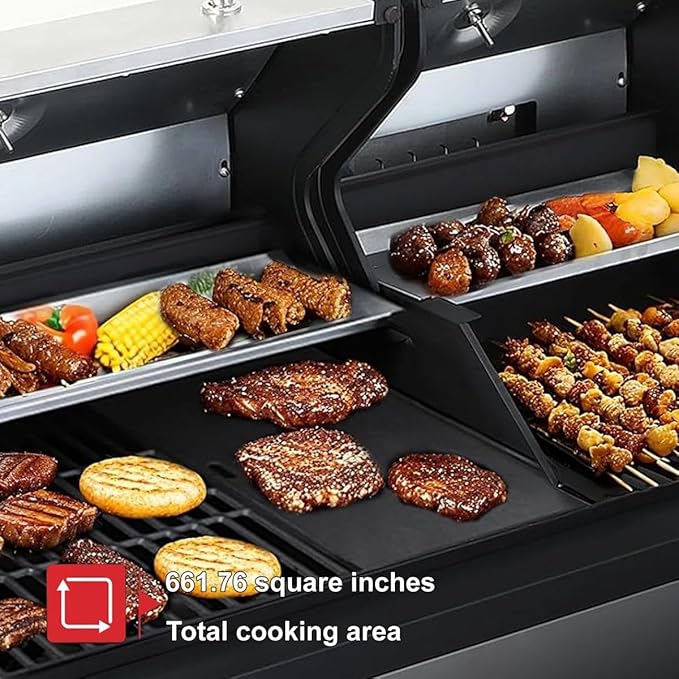 3-Burner Propane Gas and Charcoal Combo Grill with Side Burner - 37,230 BTU, Stainless Steel, Enameled Cast Iron Grates for Outdoor BBQ