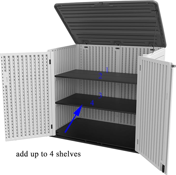 Large Horizontal Storage Sheds,38 cu.ft. Outdoor Storage Box for Garden,Patio and Backyard,Customized Shelves &Lockable(Off White)