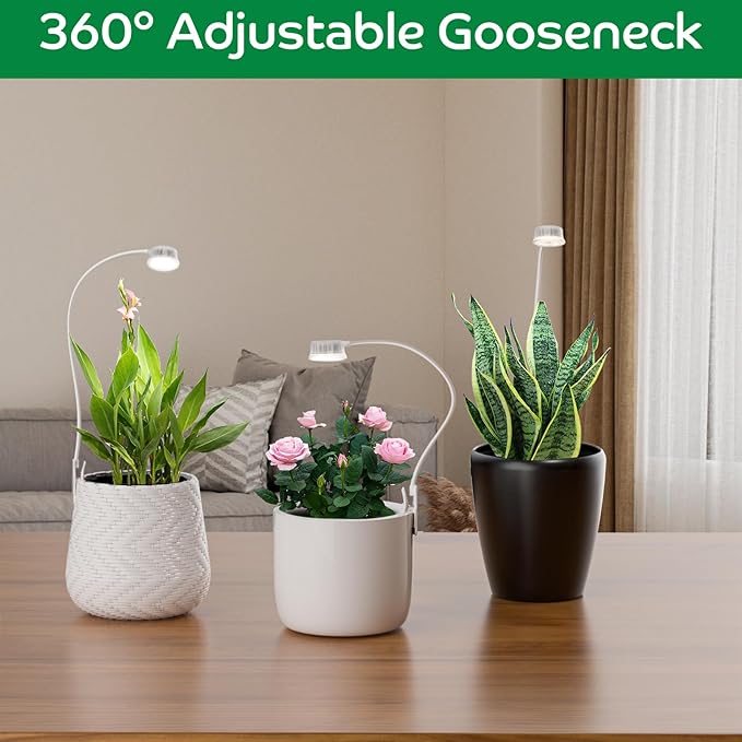 Grow Lights for Indoor Plants Growing, Pot Clip On Full Spectrum LED Plant Lights with Adjustable Gooseneck and 10L Brightness, 3/9/12 Hrs Auto On Off Timer for Indoor Small Plants (1 Pack)