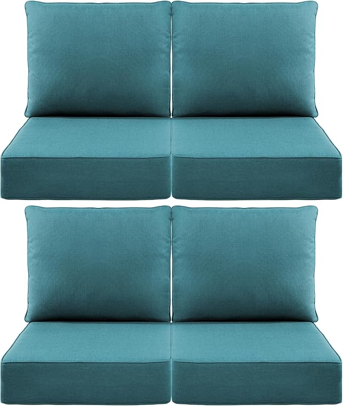 Luxury 6" Outdoor Cushions for Patio Furniture, 24x24x6 Thick Seat Cushion Set of 4, Fade Resistant Couch Chair Replacement Cushions High Density Deep Wicker Chair Cushion w/Removable Cover, Green
