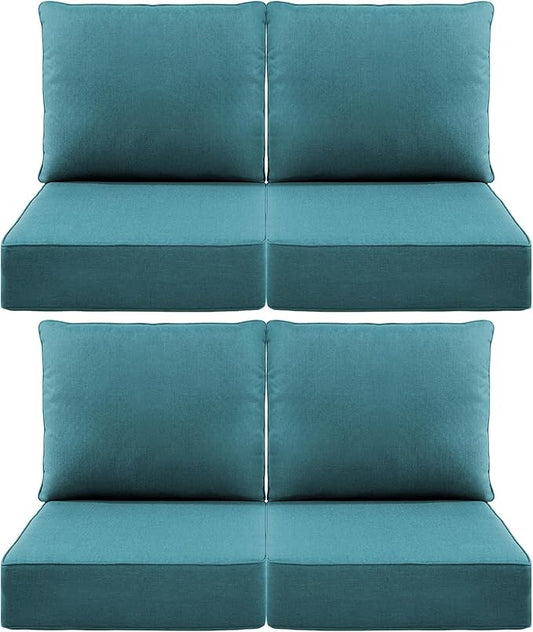 Luxury 6" Outdoor Cushions for Patio Furniture, 24x24x6 Thick Seat Cushion Set of 4, Fade Resistant Couch Chair Replacement Cushions High Density Deep Wicker Chair Cushion w/Removable Cover, Green
