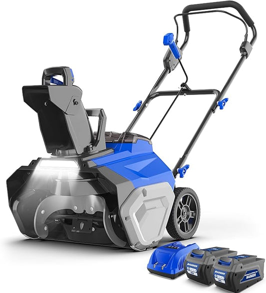 WILD BADGER POWER Snow Blower Cordless 40V Electric Brushless with LED 2Pcs 40V 4.0Ah Battery Longer Running Time for Wet Snow and Heavy Snow