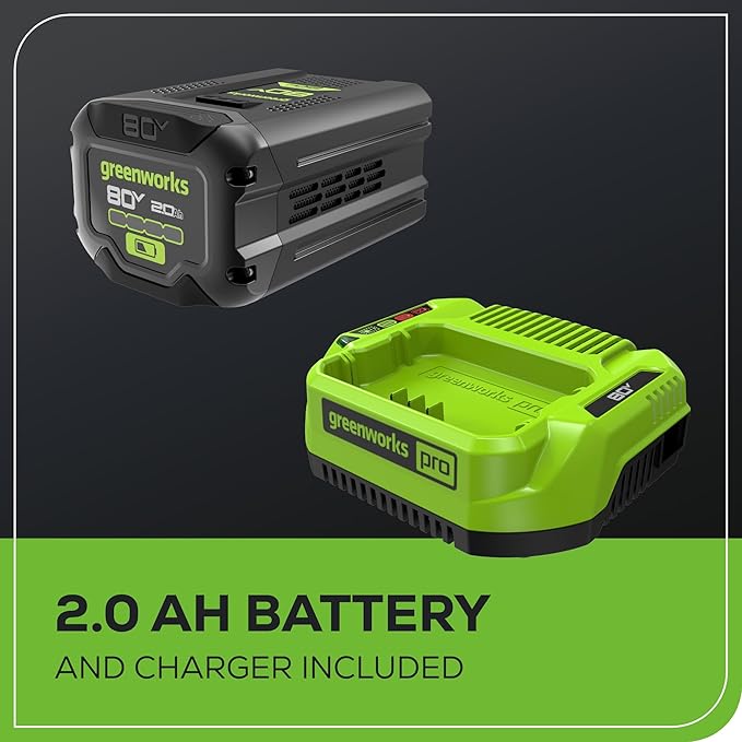 Greenworks 80V 16" Carbon Fiber Brushless Cordless String Trimmer - 2-Mile Fence Line & Driveway Edging Pro, 2.0Ah Battery/Charger Included, 23% Lighter vs Gas Trimmers