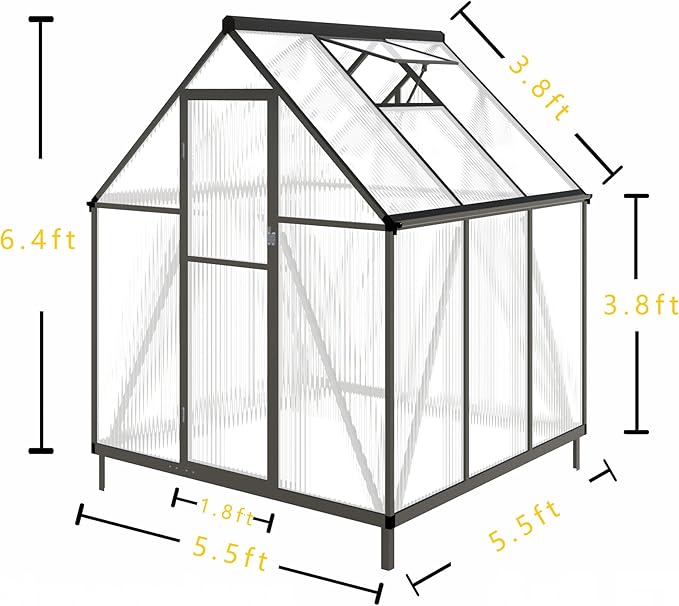 6x6 FT Greenhouse for Outdoors,Walk-in Greenhouse for Outside,Dark Gray