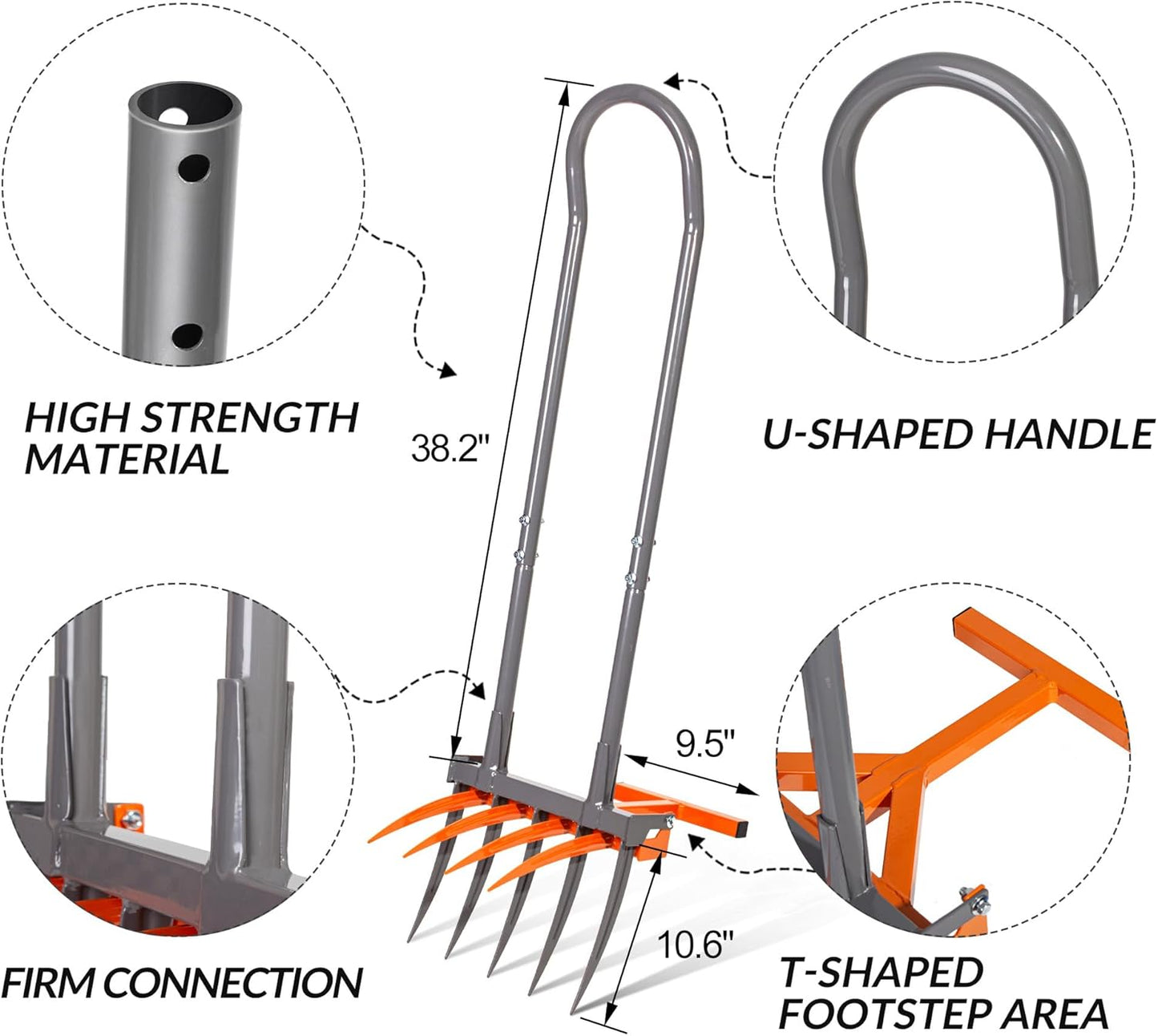 Walensee Broad Fork Garden Tool, 9 Tines Heavy Duty Broadfork Hand Tiller, 2-in-1 Garden Pitchfork with Ergonomic U-Shaped Handle, Spading Digging Fork for Gardening, Cultivating