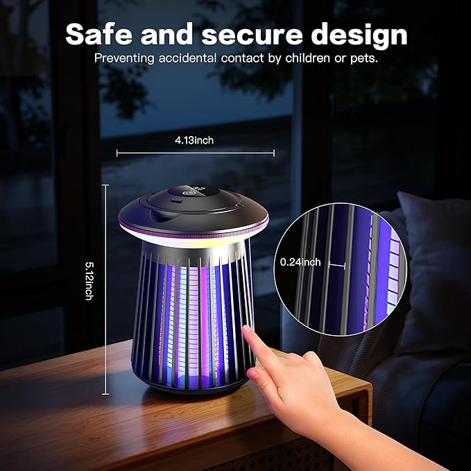 2025 Upgraded Mosquito Killer Lamp, 4200V Electric Bug Zapper for Indoor & Outdoor, Rechargeable LED Night Light - Safe for Baby & Family, Camping, Backyard, Terrace
