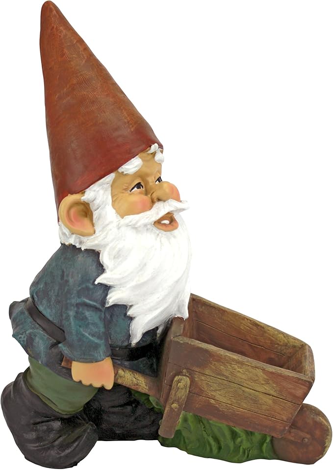 Design Toscano QM2433000 Wheelbarrow Willie Garden Gnome Statue Bird Feeder, 12 inch Multicolored