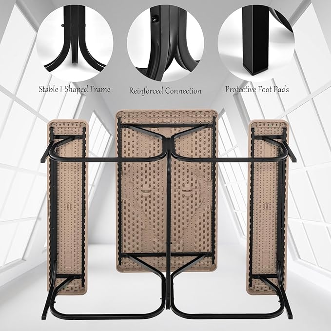 Giantex Picnic Table Bench Set Outdoor Camping All Weather Metal Base Wood-Like Texture Backyard Poolside Dining Party Garden Patio Lawn Deck Furniture Large Camping Picnic Tables for Adult