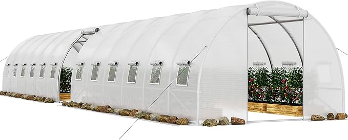 YITAHOME 44x10x7ft Greenhouse Extra Large Heavy Duty 4 Zipper Doors Outdoor Greenhouses 24 Windows Walk in Tunnel Green House Plant Gardening Upgraded Galvanized Steel Frame for Garden, White