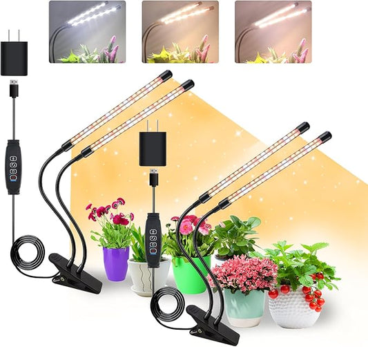 Plant Lights for Indoor Growing, Full Spectrum 4 Heads Clip Grow Lamps with 10 Feet Cables for Seeding Blooming and Fruiting(2 Pack)