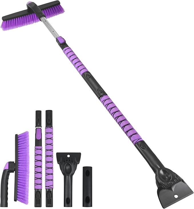 Gardzen 57" Extendable Snow Brush with Ice Scraper for Car Windshield, 2-in-1 Rotating Head Snow Remover for SUV, Truck, and Car
