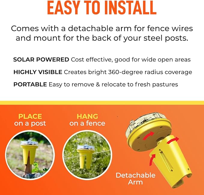 Foxlights Solar Predator Guard Deterrent with Flashing LEDs – Nocturnal Wildlife Repeller Nightlight for Flocks, Gardens, Crops & Chicken Coops- Protection Used by Professional Ranchers & Farmers