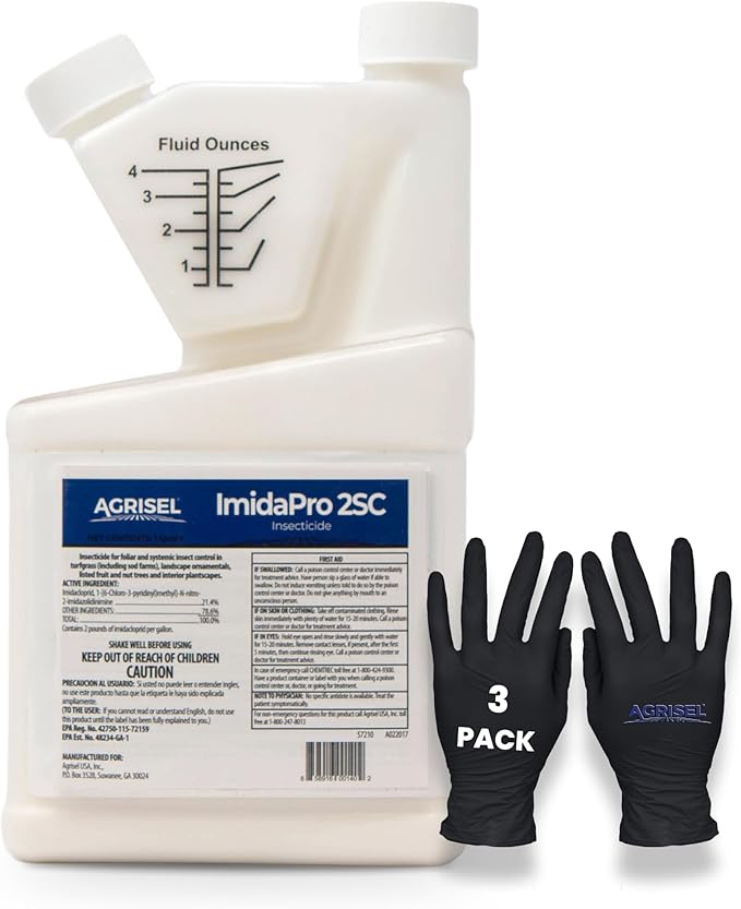 ImidaPro 2SC/Midash 2SC Insect & Pest Control, Broad Spectrum, Residential & Commercial, Effective Against 100+ Pests, Outdoor Use Only, Includes 3-pack of Agrisel Protective Gloves, 32 Ounces