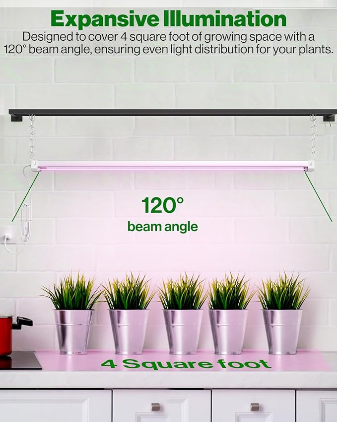 Sunco 4FT LED Grow Light for Indoor Plants 40W, Full Spectrum, Hanging Suspended Fixture, Linkable, Plug in, Greenhouse Year Round for Indoor Plants Seedlings Vegetables Flowers 4 Pack