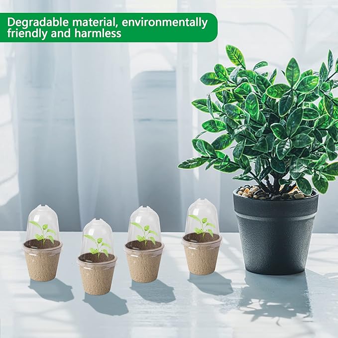 EBaokuup 20pcs Biodegradable Plant Nursery Pots with Humidity Dome, 2.3" Seed Starter Pots for Seedlings, Vegetables