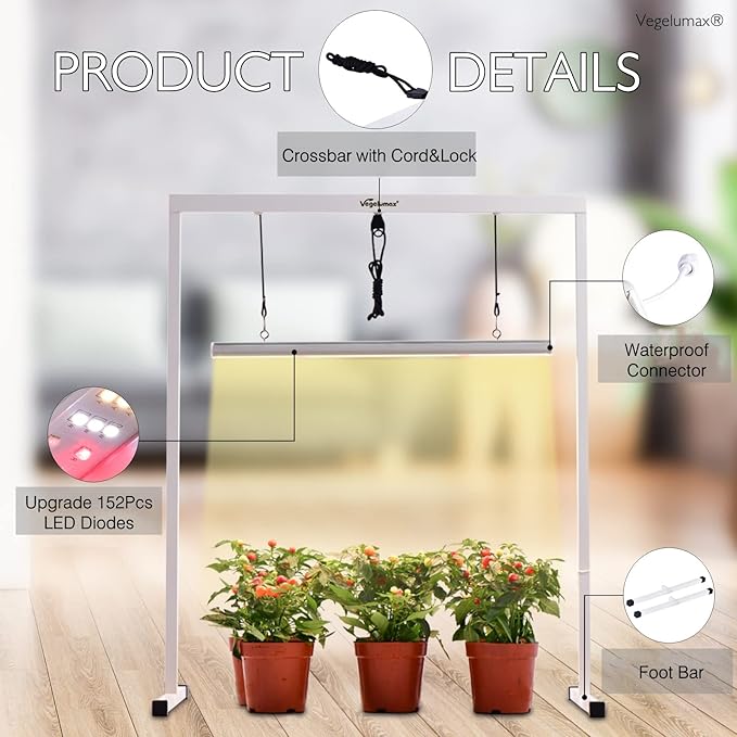 50W LED 2 feet Grow Light Lamp with Stand Rack CRI90+ for Horticulture Indoor Plant Growth Veg Flowering Fruiting,Full Spectrum 3300K,Iron Pipe Frame,Aluminum Heat Sink,Height Adjustable