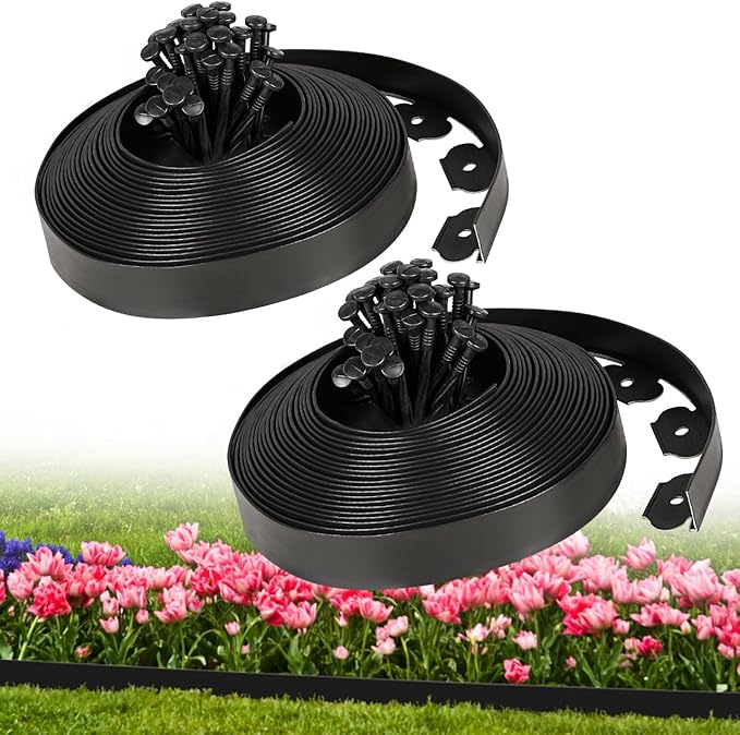 1.5 Inch Garden Edging Border 100FT, Plastic Edging for Landscaping with 90pcs Spikes