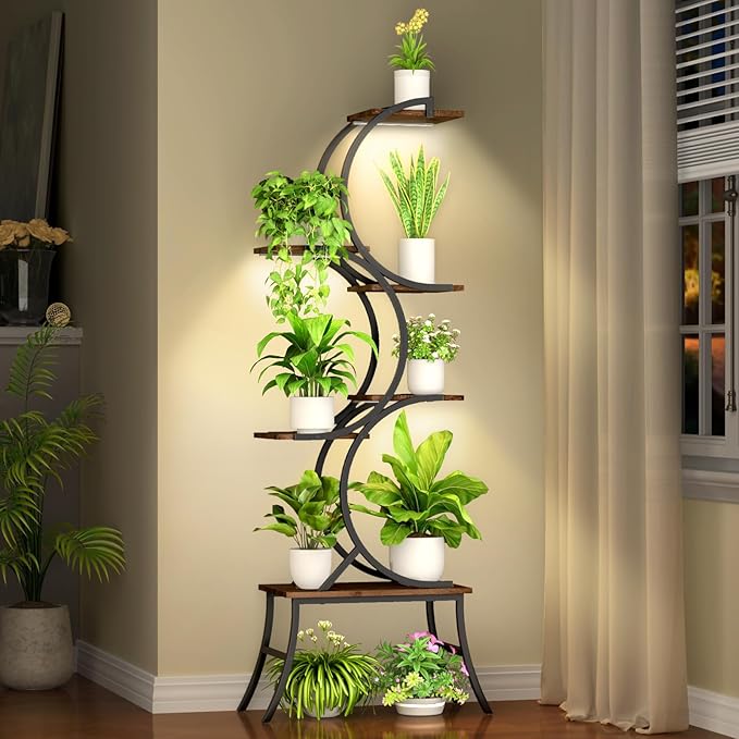 Plant Stand Indoor with Grow Lights - 63'' Tall Plant Stand Corner Plant Stands 6 Tiered Large Flower Holder Display Rack for Living Room Bedroom Office Home Decor