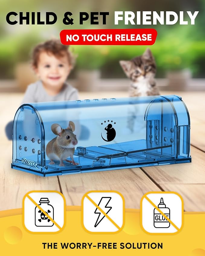 Motel Mouse Humane No Kill Live Catch and Release Mouse Traps, Reusable with Cleaning Brush - 2 Pack