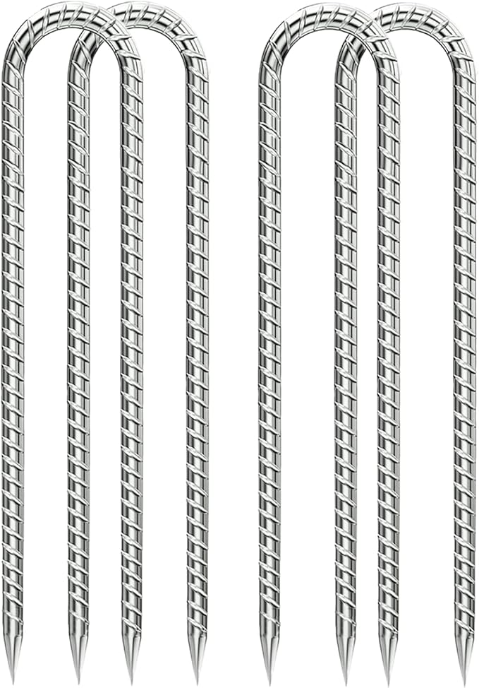 Rebar-Stakes-12-Inch, Ground Stakes Heavy Duty U-Hook Galvanized Anti-Rust Ground Anchors for Camping Tent Trampoline Accessories Dog Fence Chicken Coop Deer Fence 4pcs