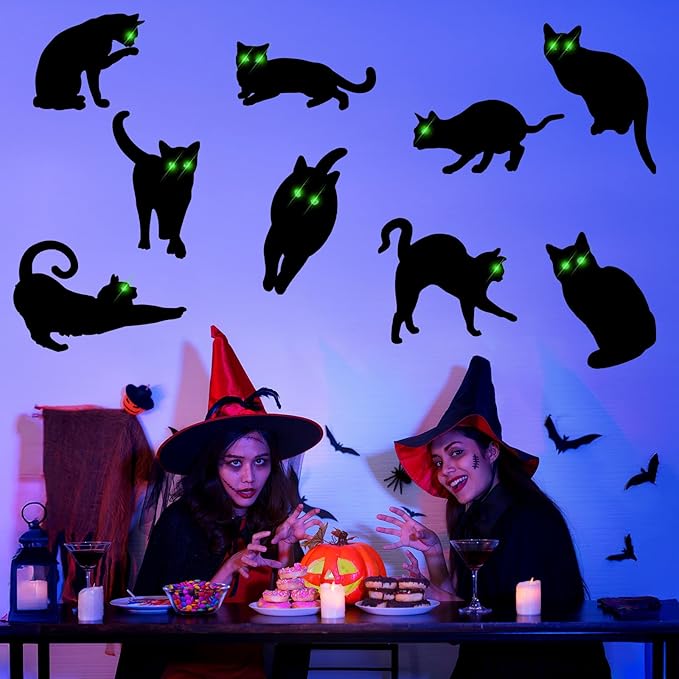 Blulu 9 Pcs Halloween Decorations Outdoor Black Cat Yard Signs with Stakes Scary Silhouette with Glow in The Dark Eyes Corrugated Plastic Waterproof Black Cat Decor for Garden Lawn Patio (Cats)