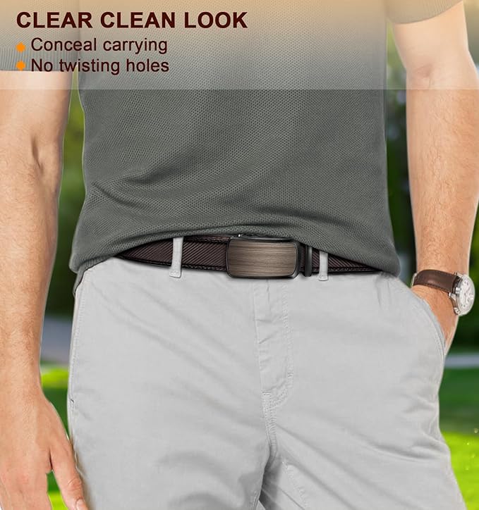 BULLIANT Men's Ratchet Belt 2 Pack-Click Leather Belt Adjustable for Men Gift 1 3/8-Cut for Perfect Fit