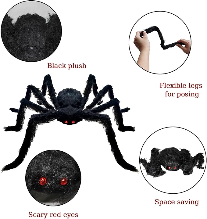 6 Pcs Halloween Spiders Decorations, Giant Hairy Spiders Halloween Decorations Indoor Outdoor Decor