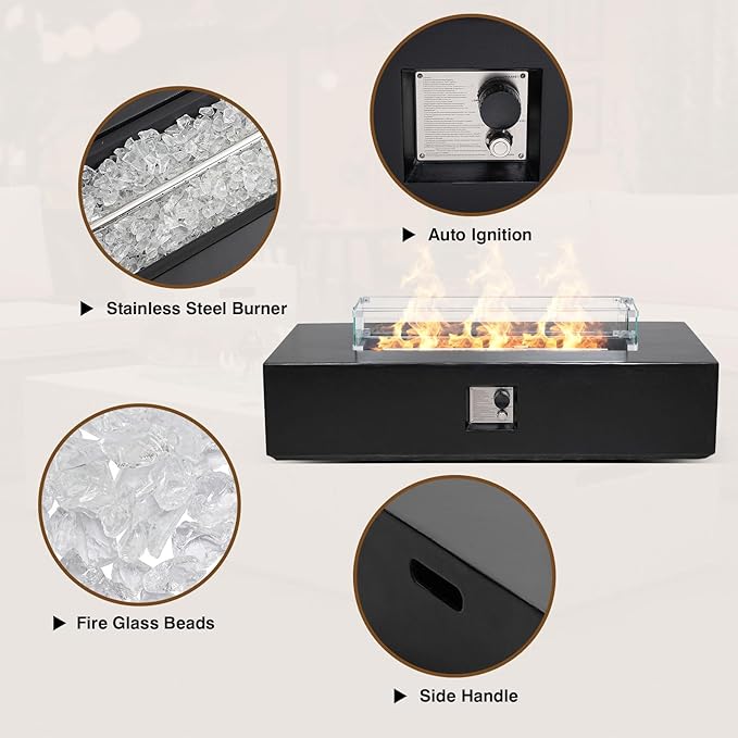 Outdoor Propane Fire Pit Table – Premium Marble-Like MgO Finish, 56-Inch Gas Fire Table for Patio, Garden & Backyard, Includes Rain Cover & Glass Beads