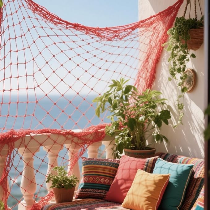 2 Pack Fish Net Decorations for Party,Natural Cotton Hawaiian Party Fishing Net Decorative, Nautical Themed Cotton Fishnet Under The Sea Pirate Ocean Beach Decor