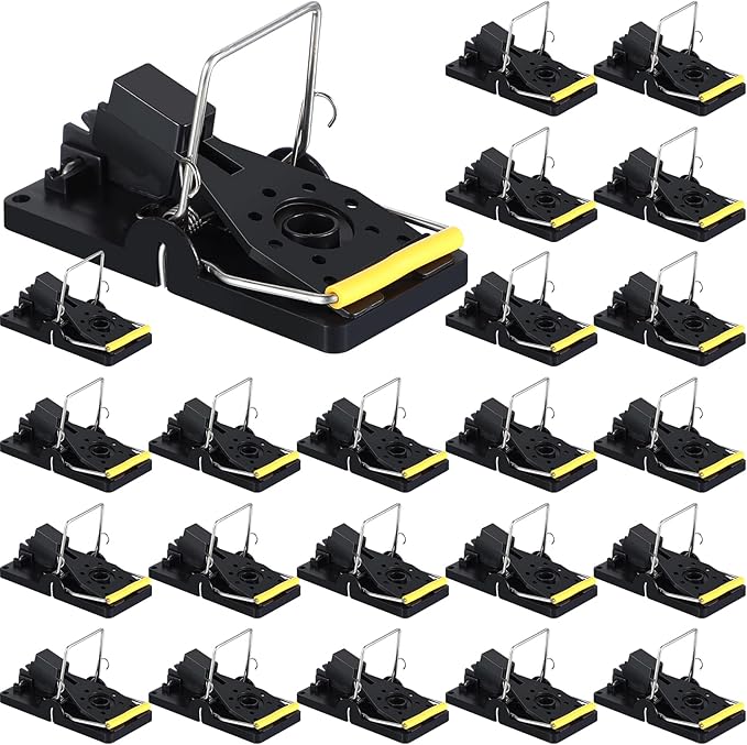 Qualirey 24 Pcs Plastic Mouse Rat Traps House Indoor Quick Effective Safe for Warehouse Garden Kitchen 3.86 x 1.81 x 2.17 Inch (Black,Yellow)
