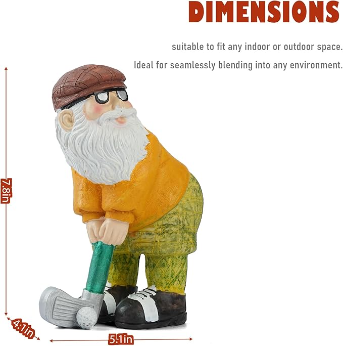 Golf Gnomes Statues Outdoor Decorative for Garden, Yard Ornament Golf Decor for Patio Porch Lawn Bookshelf Home, 7.8" H × 5.1" L × 4.1" W