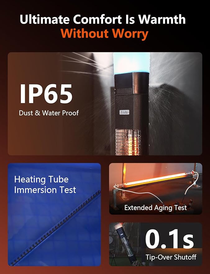 Electric Infrared Patio Heater, Built-in Speaker & 16-color Mood Lights, 43 inch, IP65 Waterproof, 24H Timer, 1500W, Sleek Aluminum Unibody, Creates a Warm & Vibey Atmosphere Outdoor/Indoor