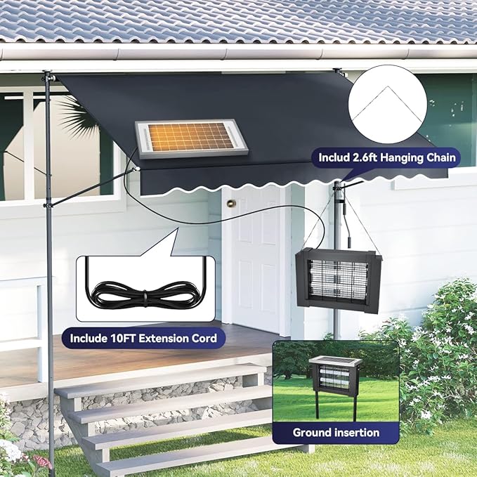 Solar Bug Zapper Outdoor Mosquitos Zapper Solar Powered Bug Zapper Camping Fly Control for 2000 sq.ft Waterproof Fly Killer Solar Mosquito Zapper for Lawn and Back Yard (10FT Extension Cord)
