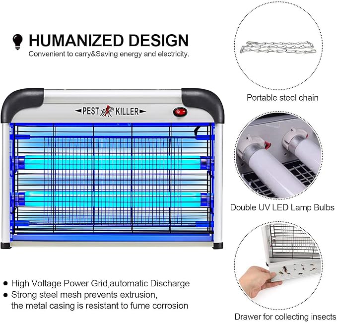 Fly Trap Indoor Bug Zapper, 2800V Powerful Flying Insect Mosquito Killer w/ 20W Blue Light Attract, Plug-in Pest Control Machine for Moth, Fruit Fly, Fungus Gnat, Garage Bug Catcher