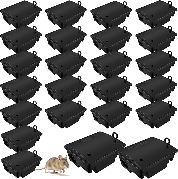 Rat Bait Stations with Keys, 24 Pack Large Humane Mouse Rodent Bait Stations Mouse Rodent Rat Trap Outdoor Indoor, Heavy Duty Reusable Mice Bait Station Boxes for Outdise, Pets & Kids Safe