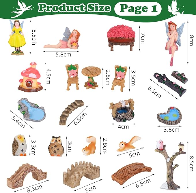 109 Pcs Fairy Garden Accessories Fairy Garden Kit Miniature Fairy Figurines Accessories Fairy Animals Decor Outdoor for DIY Dollhouse