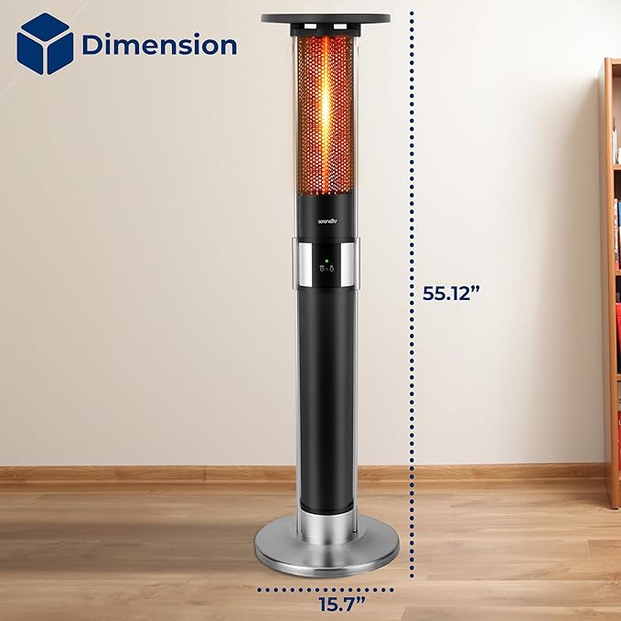 SereneLife Infrared Patio Heater, Electric Patio Heater for Indoor/Outdoor Use, Portable Tower Heater with Remote Control, 1500 W, for Restaurant, Patio, Backyard, Garage, Decks (Black)