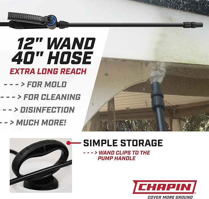 Chapin 22074: Made in The USA Disinfectant Bleach Pressure Pump Tank Sprayer, 2-Gallon, Adjustable Cone Nozzle, Compatible with Bleach Solutions and Fungicides, Translucent White