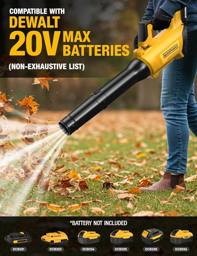 Cordless Leaf Blower for DEWALT 20V Max Battery, 650CFM/160MPH 26000RPM Brushless Leaf Blower Cordless w/Turbo & 4 Speed Modes, Lock-On Switch, Electric Leaf Blowers for Lawn Care, Blowing Wet Leaves
