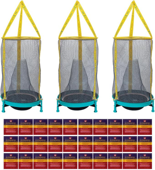 EZ Fly Cage Ranch Fly Trap with 2 Flies Inn Fly Attractant Bait Refill, Low Odor, Reusable, Built to Last for Years (3 Trap + 36 Baits, 1)