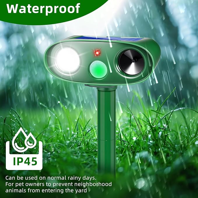 2025 2Pack Cat Repellent Outdoor Ultrasonic Animal Repellent Solar Animal Repeller with LED Flashlight&Motion Sensor Deer Repellent Device to Scare Fox Dog Squirrel Skunk Rabbit Raccoon