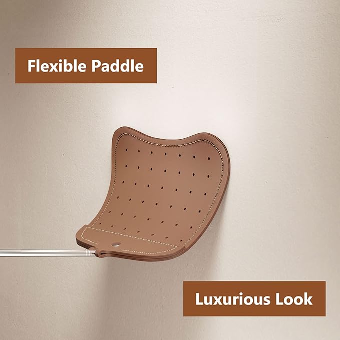 Foxany Leather Fly Swatter, Telescopic Fly Swatters Heavy Duty, Flexible Manual Flyswatters Set, Extendable Swatter with Stainless Steel Handle for Indoor Outdoor