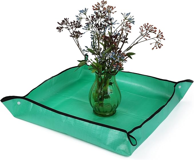RESTCLOUD Indoor Plant Repotting Mat Potting Tray, Poo Poo Platter for Butterfly Cage, 19.6 x 19.6 Inches, Green, Set of 2 (26 x 26 Inches Set of 2)