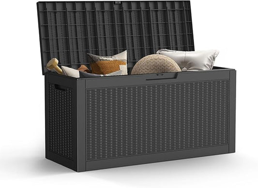 Mars Villa Deck Box, Waterproof Weatherproof and UV Resistant Resin Storage Bin with Lockable Lid, Ideal for, Outdoor, Patio Furniture Cushions, Pool Supplies, Garden Tools (60 Gallon, Black)