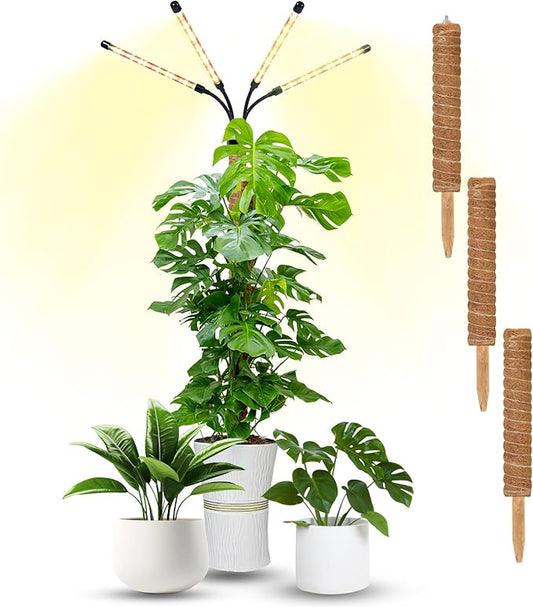 Grow Light with Moss Pole,Full Spectrum LED Plant Light for Indoor Plants,3/9/12H Timer, 10 Brightness,15-54.4 in Height Adjustable,Grow Lights with Plant Support for Monstera Indoor Climbing Potted