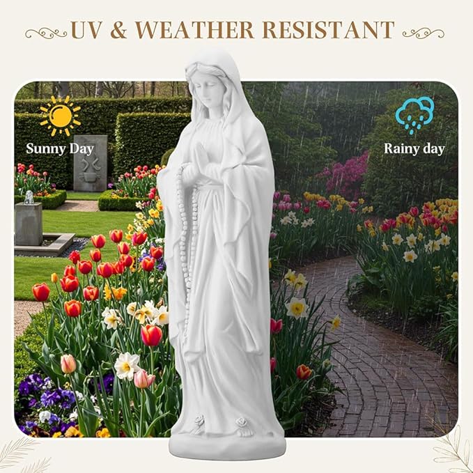 Virgin Mary Statue Outdoor - Large Blessed Mother Mary Sculpture, Virgen de Guadalupe Catholic Figurine for Garden, Yard, Patio, Indoor & Outside Decor, Religious Gift, White, 29.5-Inch