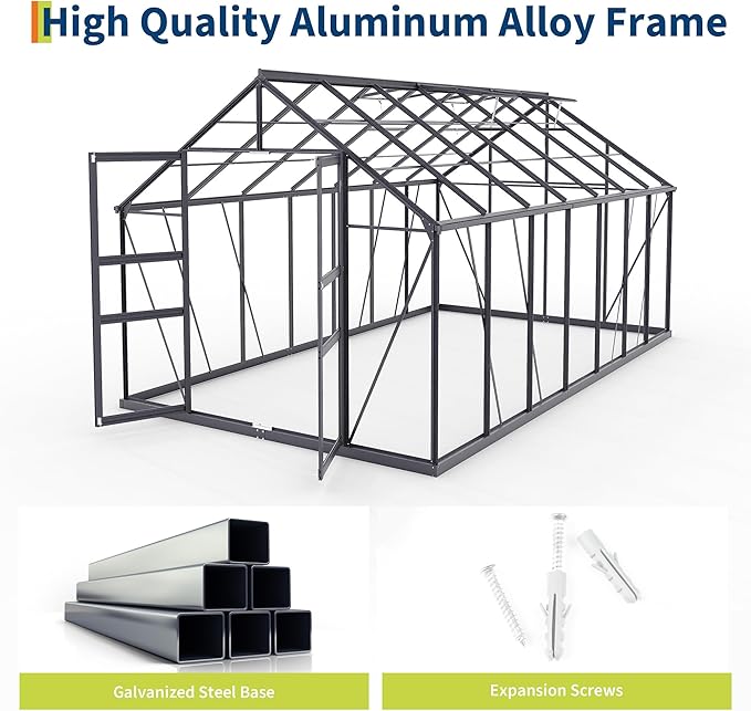 Greenhouses for Outdoors, Polycarbonate Greenhouse with Quick Setup Structure & Roof Vent, Heavy Duty Frame Walk-in Green Houses for Outside Garden Backyard