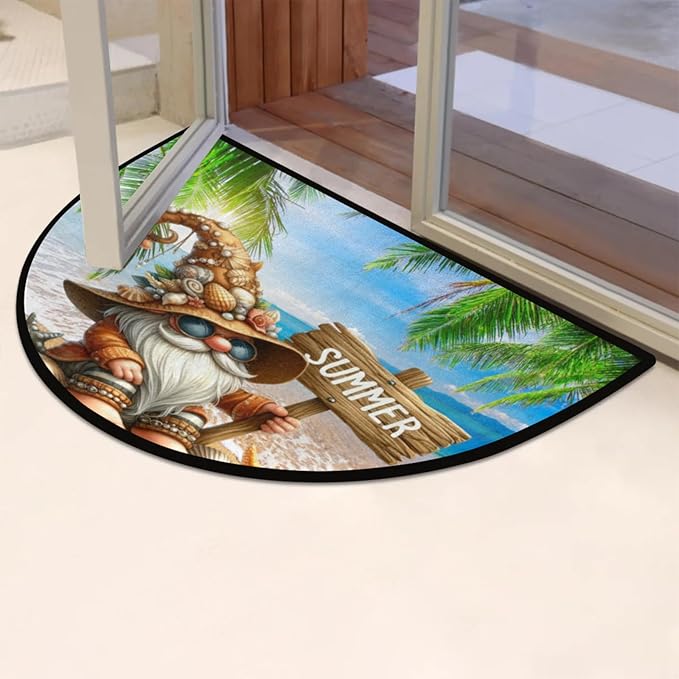 cfpolar Half Round Door Mat, Summer Gnome Semi Circle Area Rug, Non Slip Area Rug Soft Doormat for Front Door Indoor Entrance Wear Half Moon Rug for Kitchen Bedroom Patio Fireplace 24 x 36 in-2