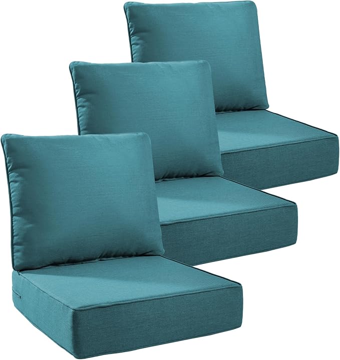 Luxury 6" Outdoor Cushions for Patio Furniture, 24x24x6 Thick Seat Cushion Set of 3, Fade Resistant Couch Chair Replacement Cushions High Density Deep Wicker Chair Cushion w/Removable Cover, Green